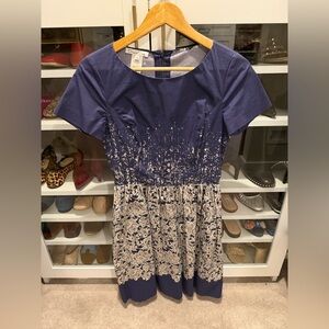 Oscar de la Renta Midnight Blue Dress with Ivory